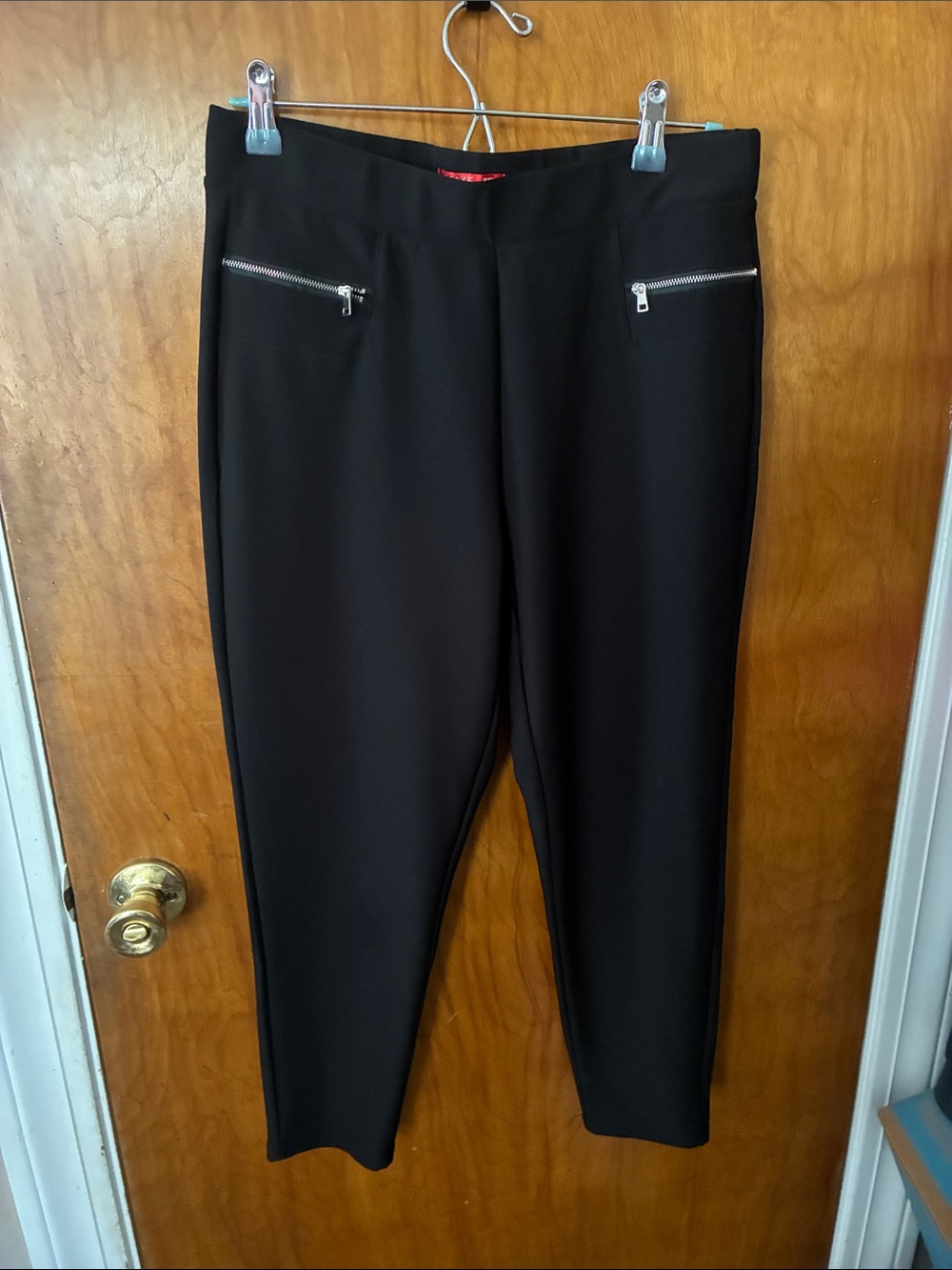 Women's Black Ponte Ankle Pants with Front Zip Pockets